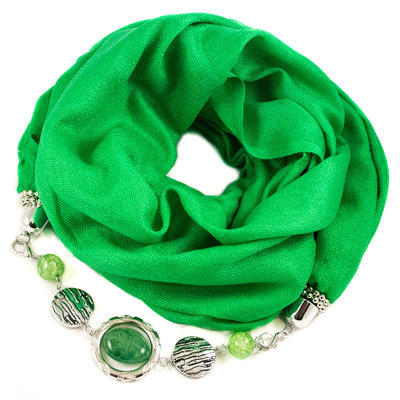 Kašmírový šál s bižutériou - zelený