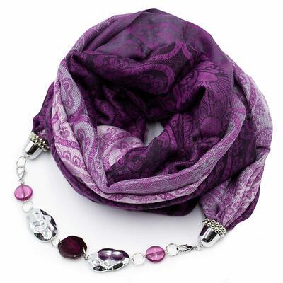 Kašmírový šál s bižutériou - fialový